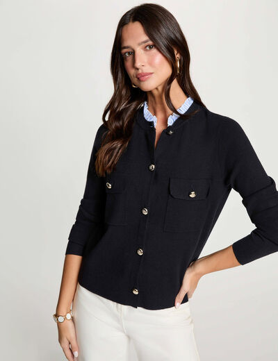 Gilet col &agrave; revers bleu marine femme