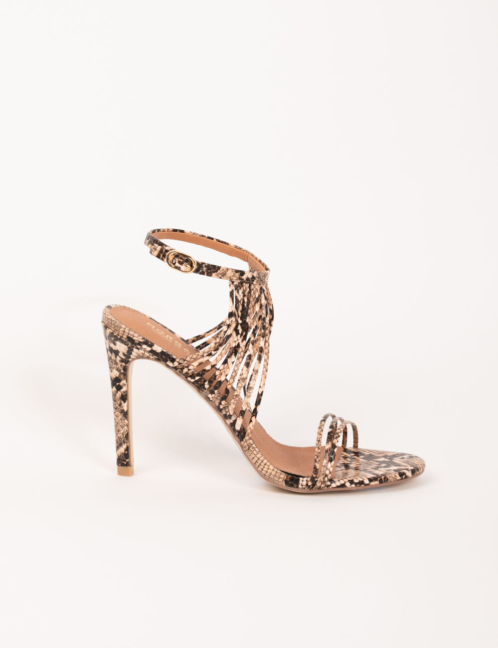 Sandales &agrave; talons imprim&eacute; python marron femme