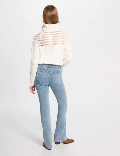 Pull col roulé manches longues ecru femme