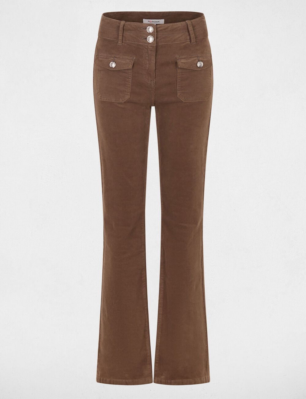 Pantalon ajust&eacute; velours vert kaki femme