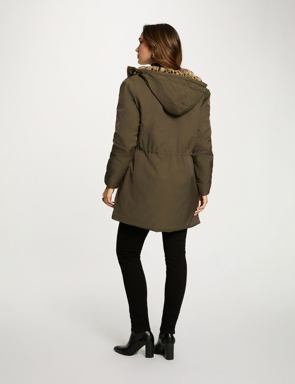 Parka longue fausse fourrure vert kaki femme