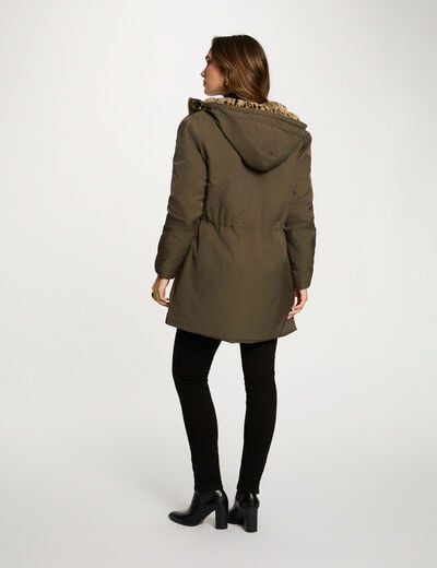 Parka longue fausse fourrure vert kaki femme