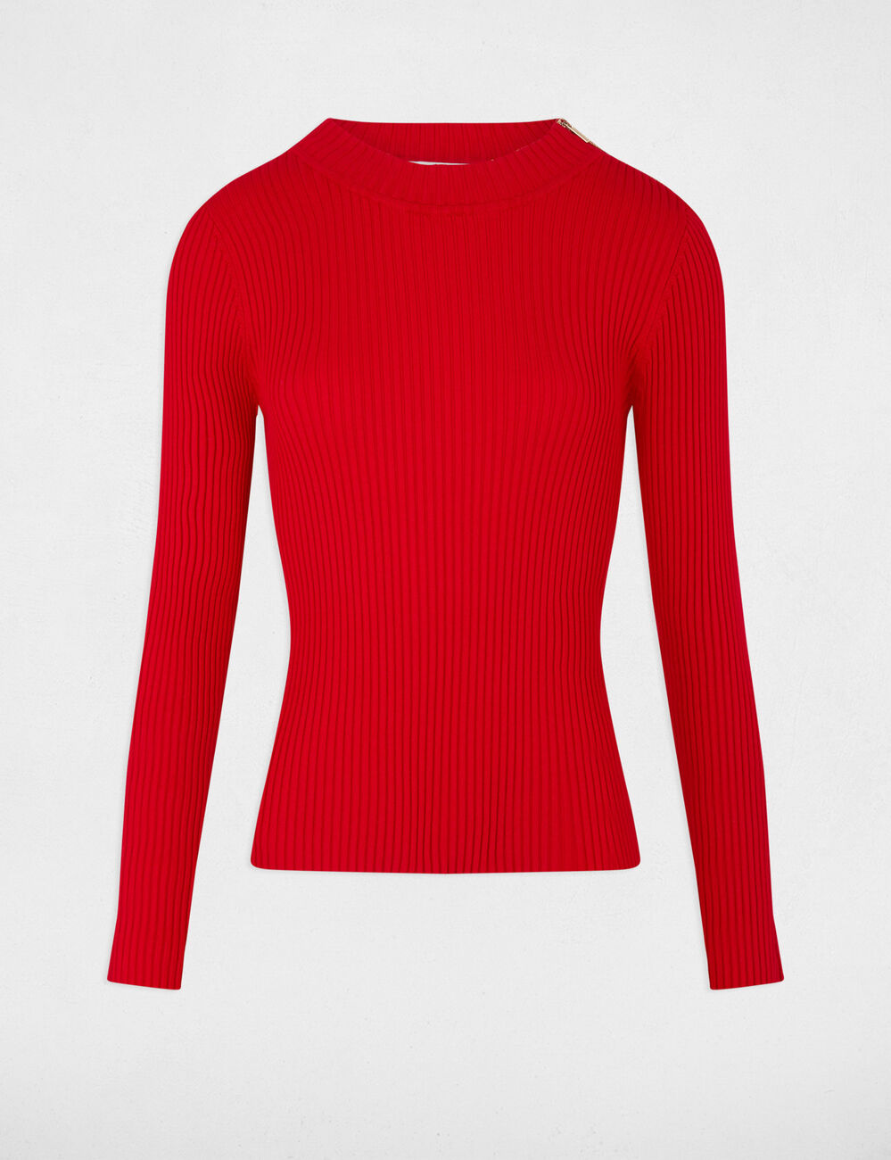 Pull col montant côtelé rouge femme