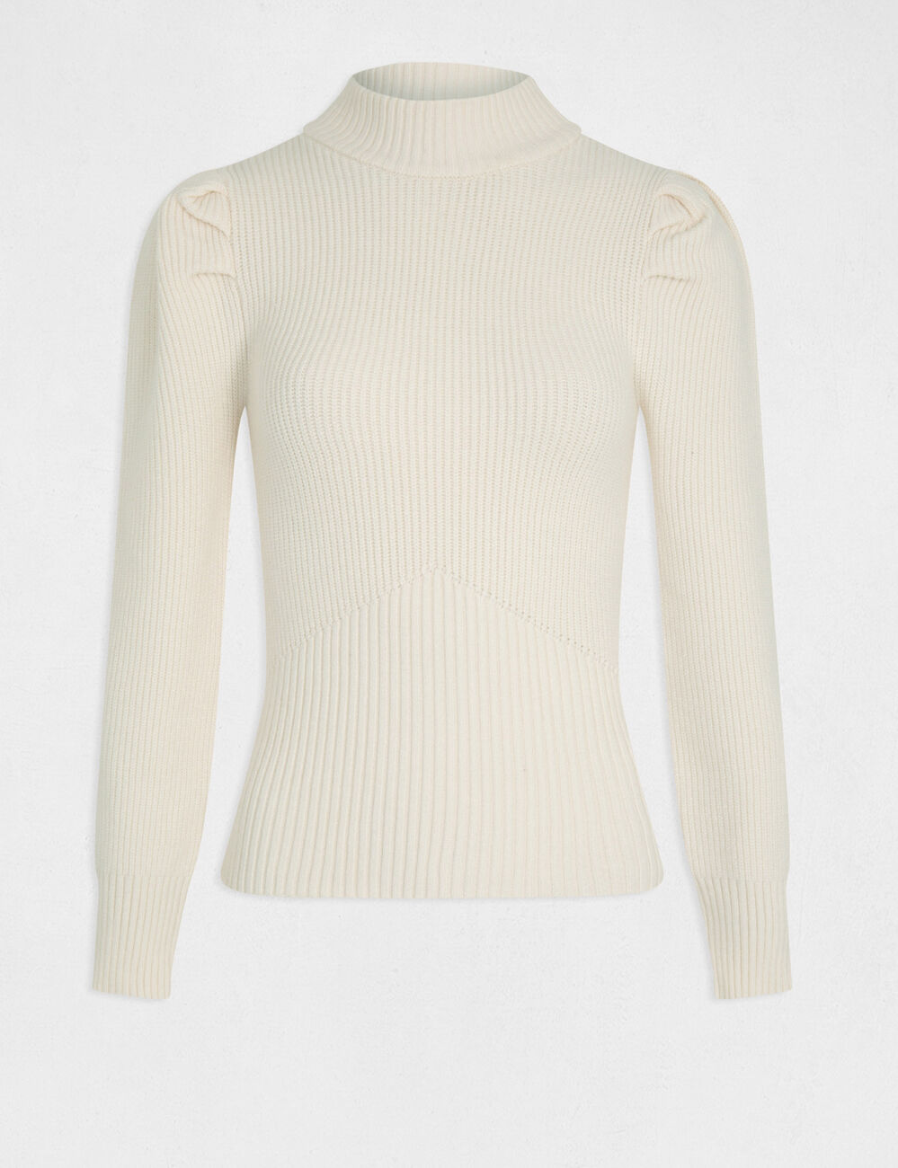 Pull manches longues à col montant ivoire femme