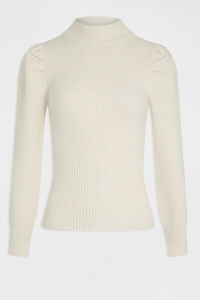 Pull manches longues à col montant ivoire femme