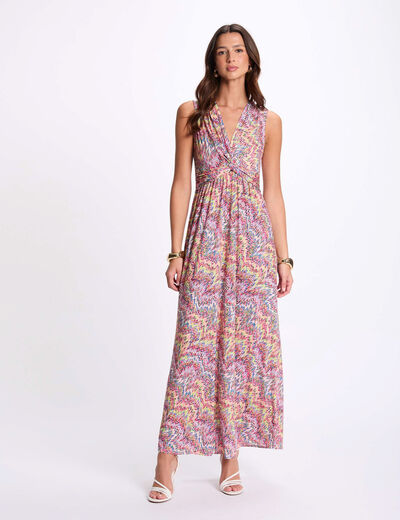 Robe longue droite imprimée multicolore femme
