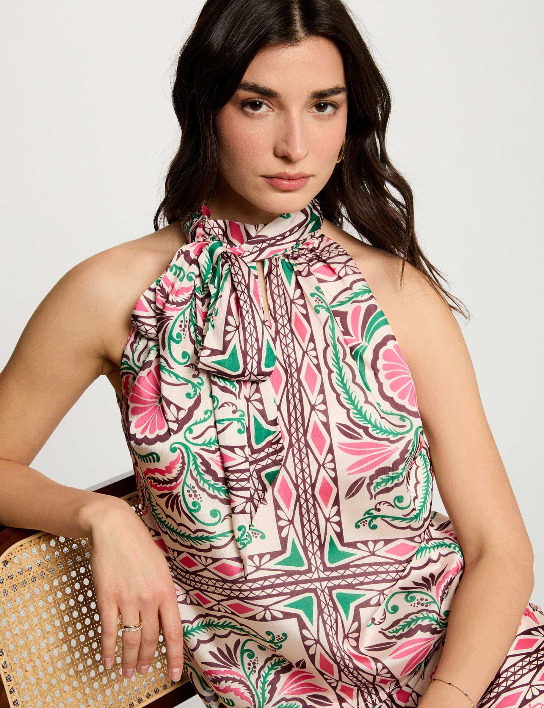 Blouse satinée col montant femme - vue 1