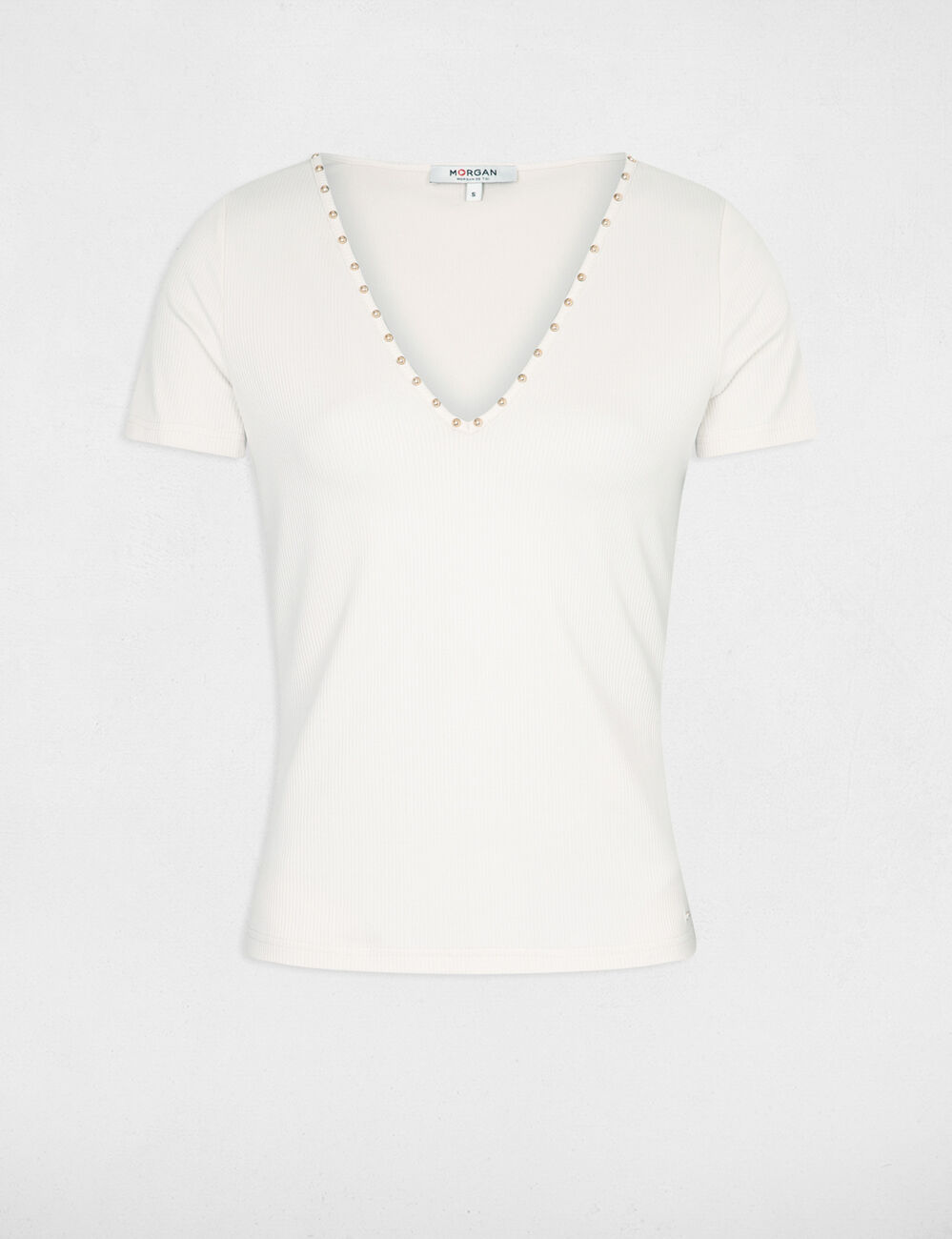 T-shirt manches courtes clous ivoire femme