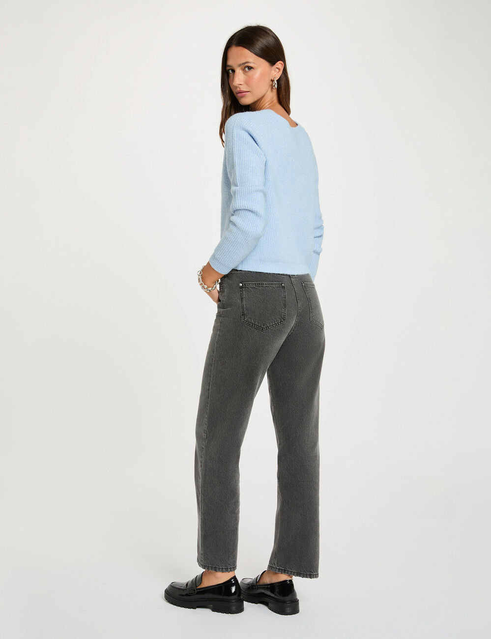 Gilet col en V bleu ciel femme