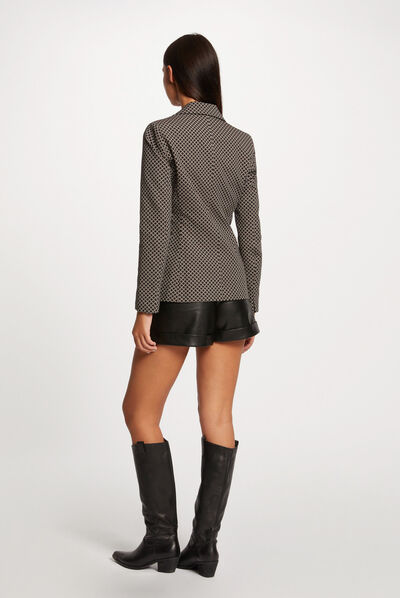 Veste city cintrée imprimé géométrique noir femme