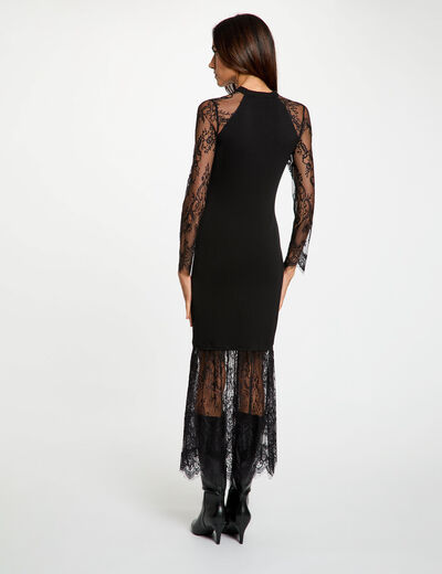 Robe tricot avec d&eacute;tails en dentelle noir femme