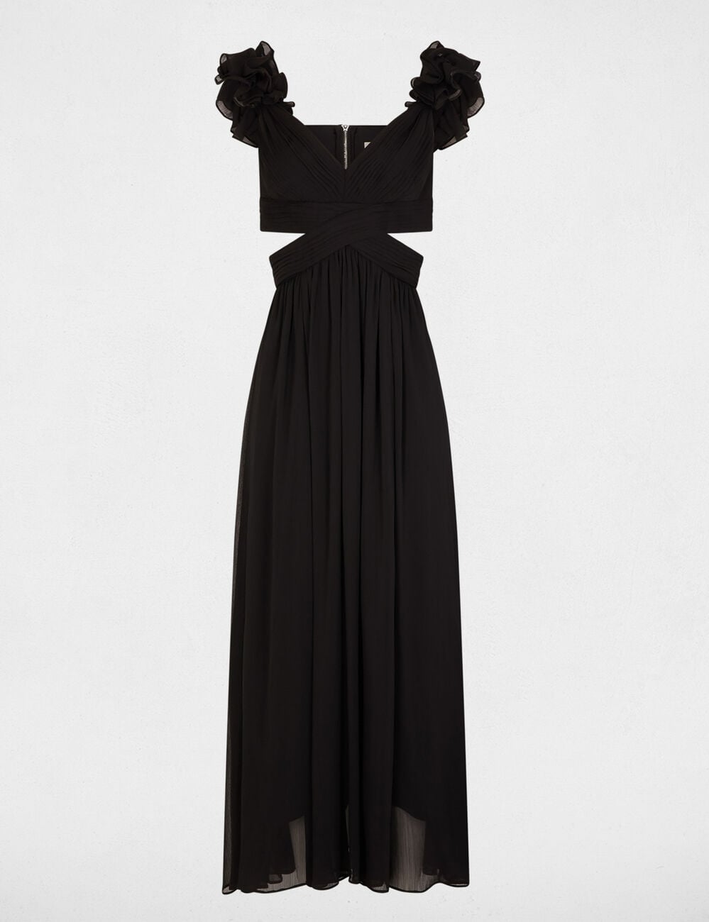 Robe longue droite fluide noir femme