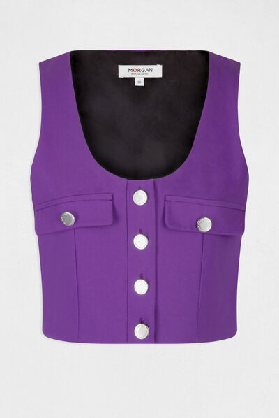 Crop top boutonné sans manches violet fonce femme