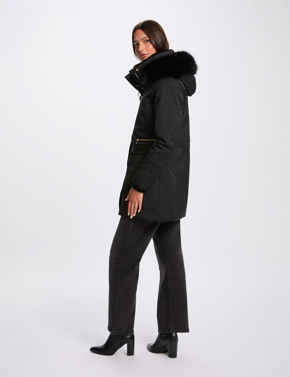 Parka droite mi-longue noir femme