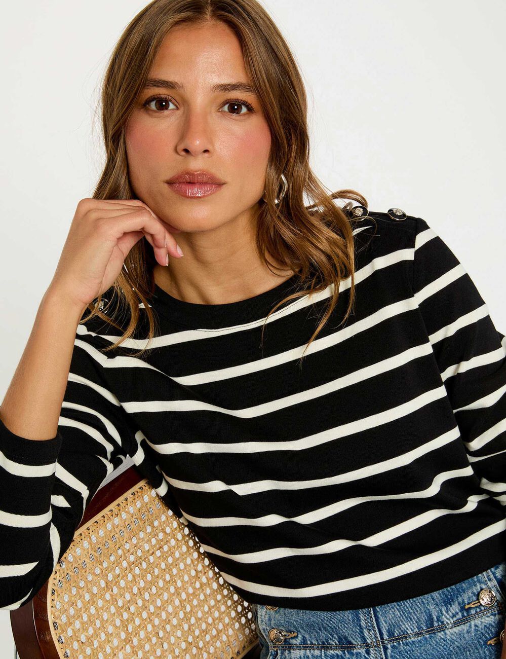 T-shirt imprim&eacute; manches longues noir femme