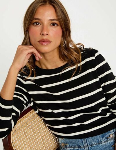 T-shirt imprim&eacute; manches longues noir femme
