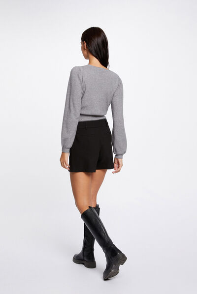 Pull manches longues avec col en V gris moyen femme