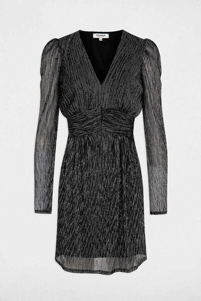 Robe cintrée avec fils métallisés argente femme