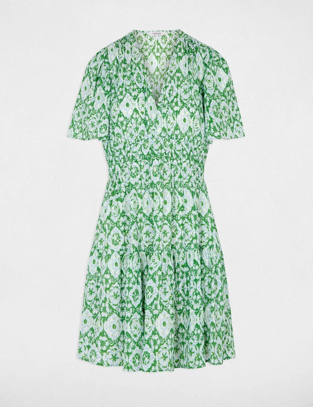 Robe courte col v multicolore femme
