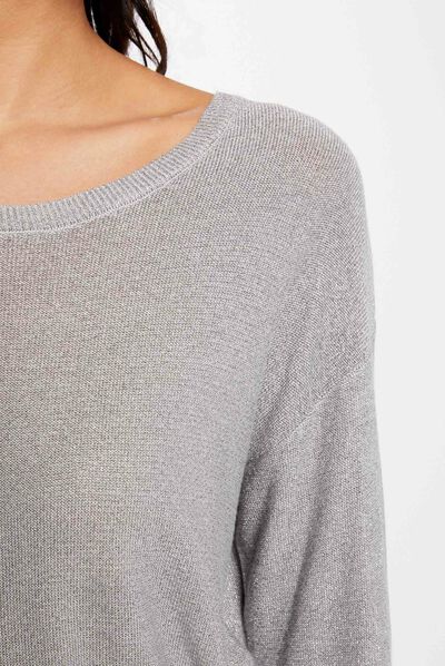 Pull manches longues avec boutons argente femme
