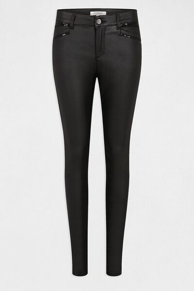 Pantalon skinny enduit noir femme