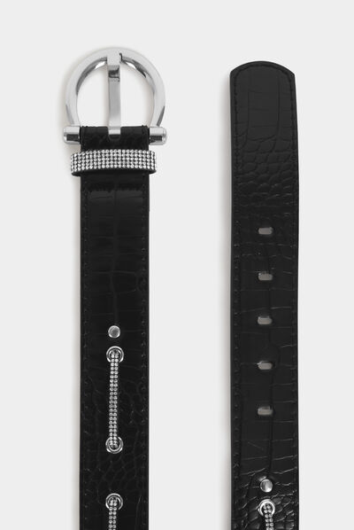 Ceinture aspect croco avec strass noir femme