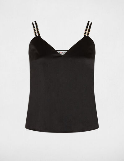 Top satin à bretelles noir femme