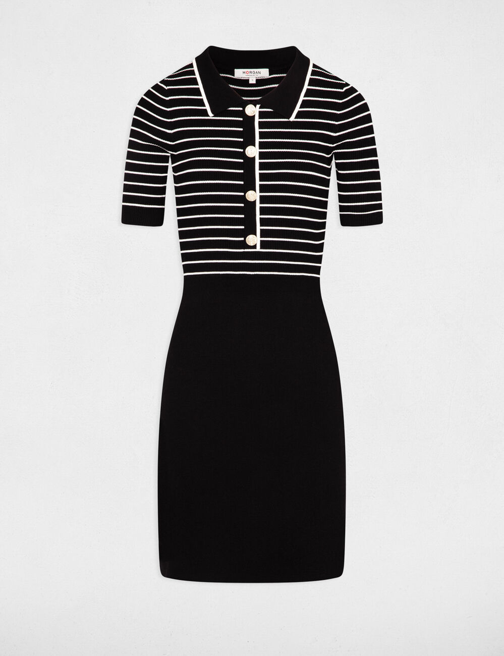 Robe tricot courte ray&eacute;e noir femme