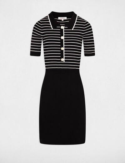 Robe tricot courte ray&eacute;e noir femme