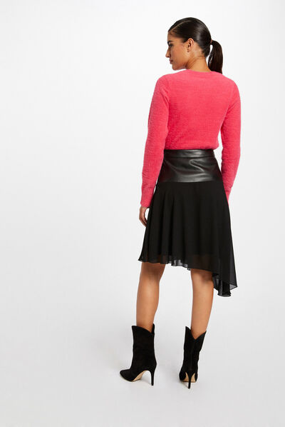 Pull manches longues à col rond fuchsia femme
