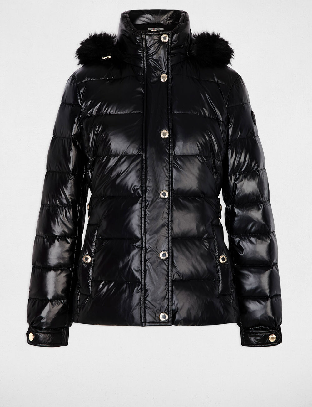 Doudoune courte &agrave; capuche noir femme