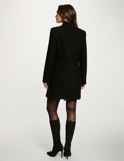 Manteau cintr&eacute; col montant noir femme