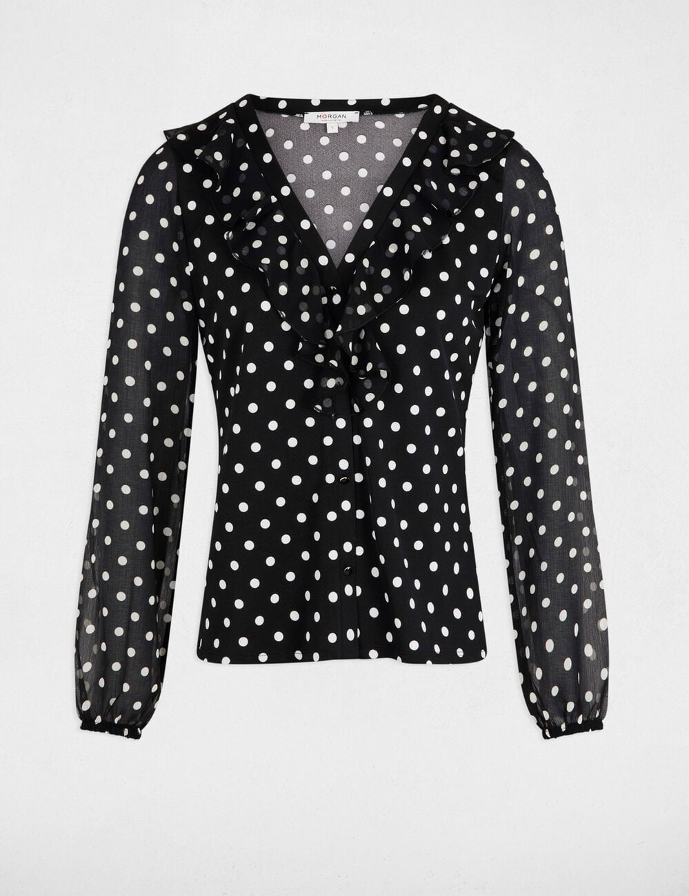 T-shirt manches 3/4 &agrave; pois blanc femme