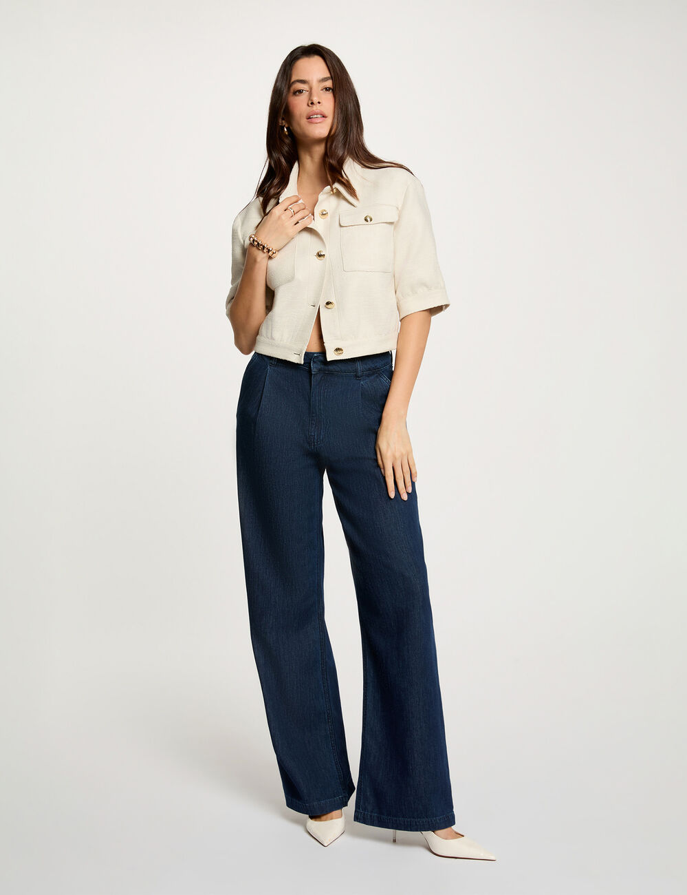 Veste tweed manches courtes sable femme