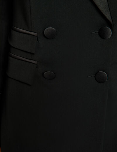 Veste satin col tailleur noir femme