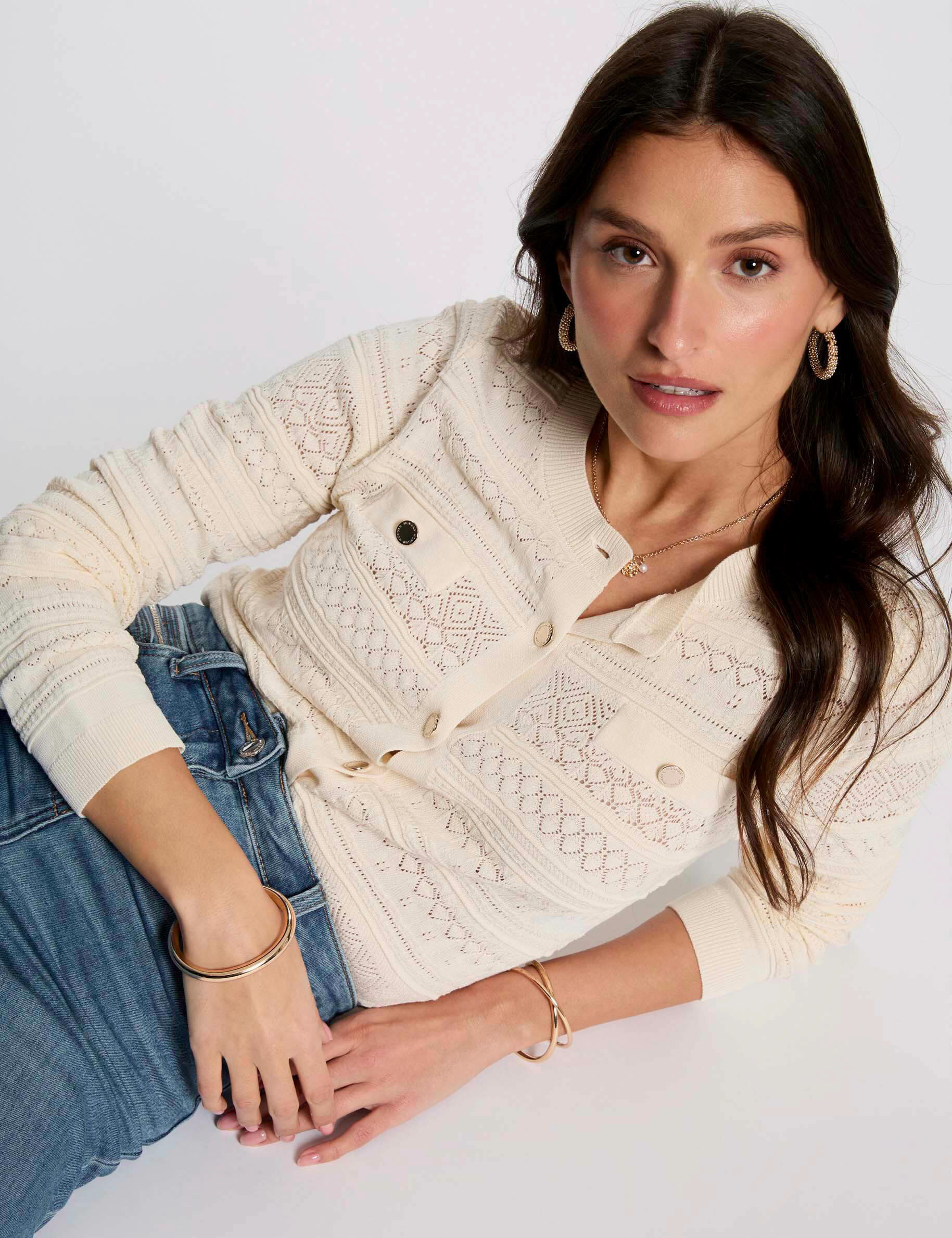 Gilet col rond ivoire femme - Morgan - Modalova