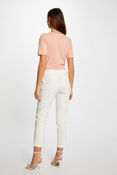 T-shirt manches courtes col en V rose moyen femme