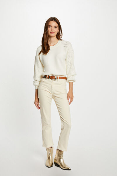 Pull manches longues détails ajourés ivoire femme