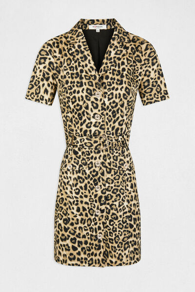 Robe ajustée ceinturée imprimé léopard multico femme