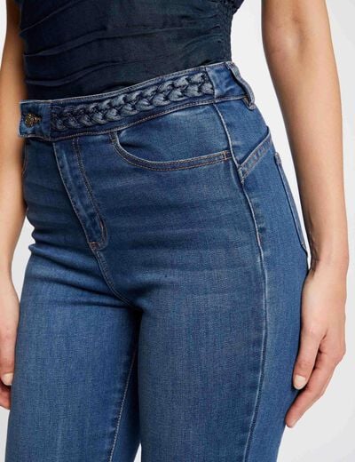Jeans droit avec d&eacute;tails tress&eacute;s denim stone femme