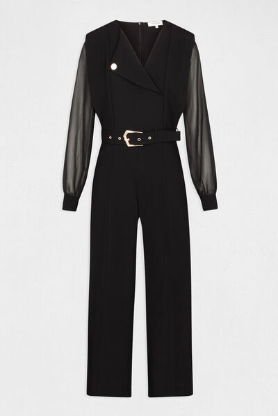 Combinaison jambes larges ceinturée noir femme
