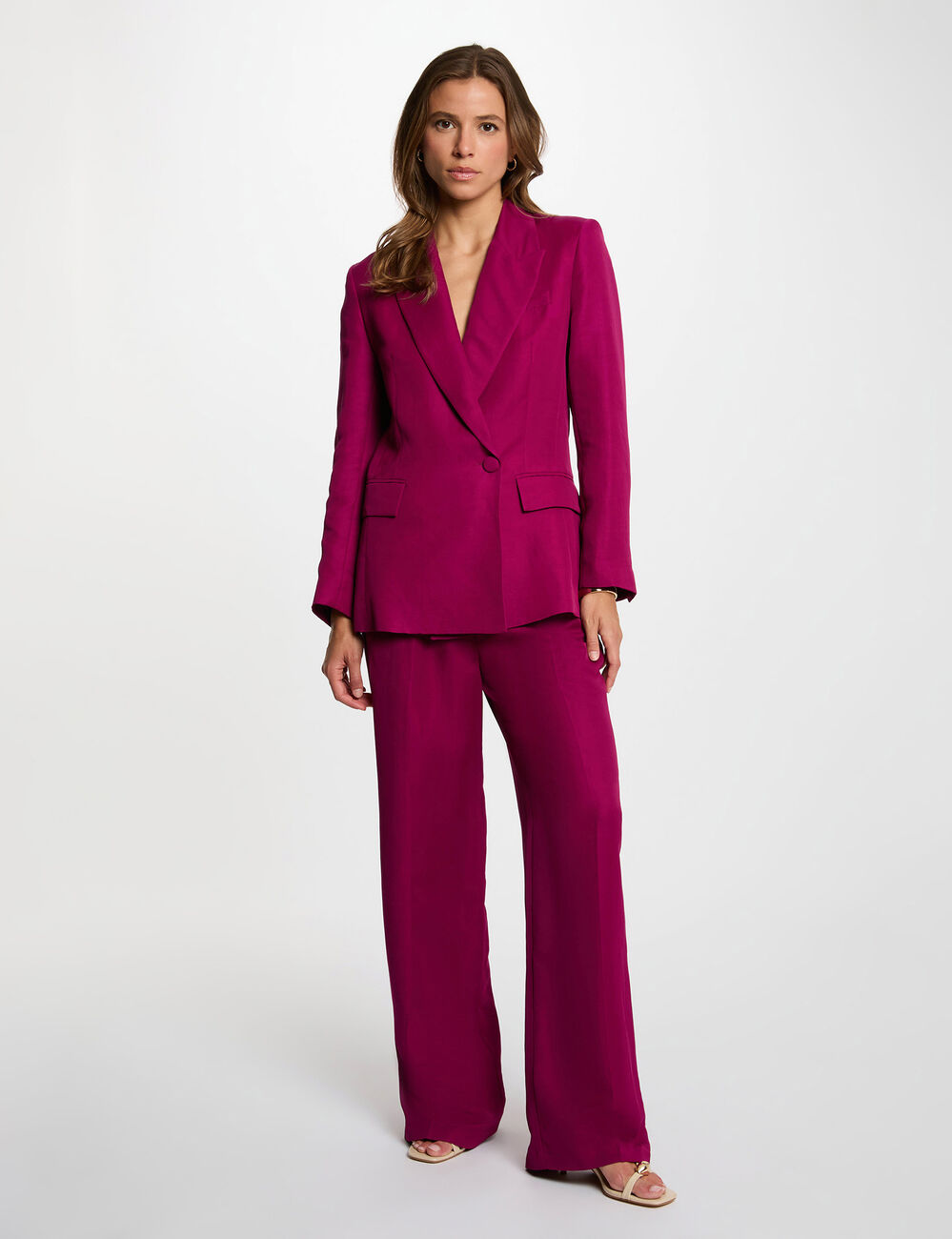 Pantalon large taille haute prune femme