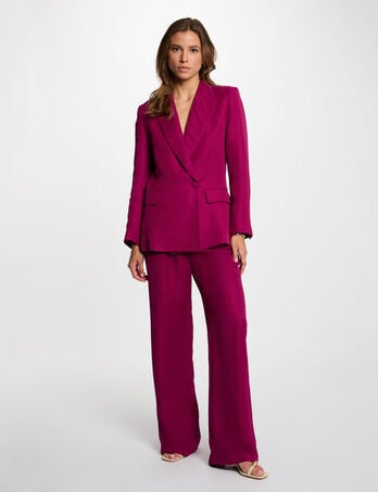 Pantalon large taille haute prune femme