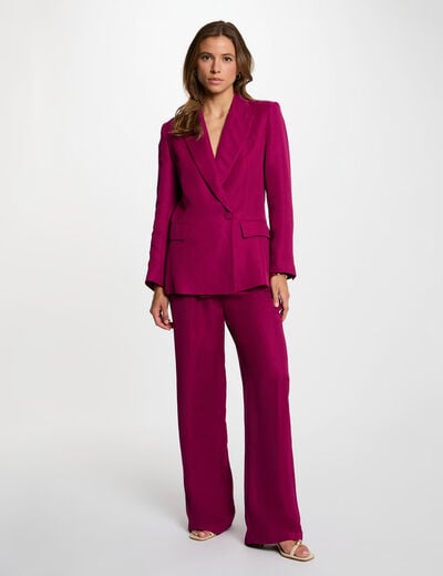 Pantalon large taille haute prune femme
