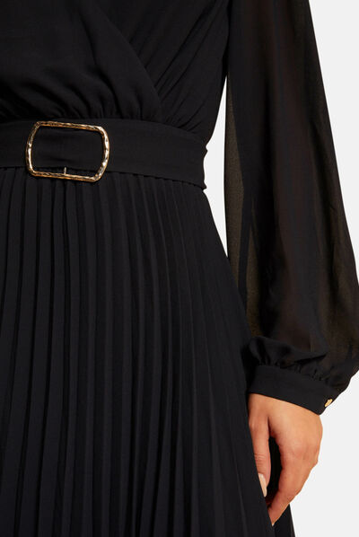 Robe droite fluide avec bas plissé marine femme