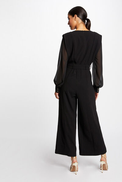 Combinaison jambes larges ceinturée noir femme