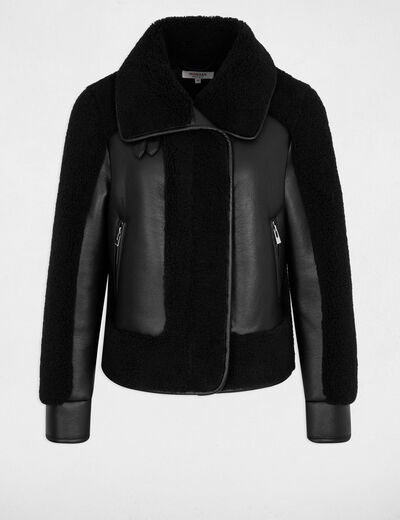Manteau court col tailleur noir femme