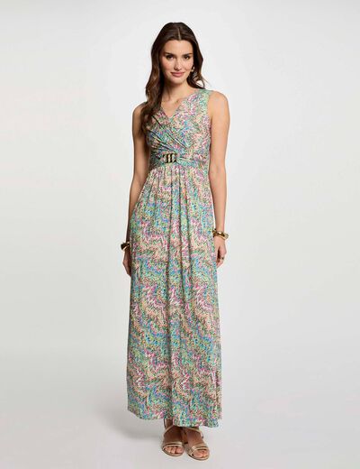Robe longue droite imprimée multicolore femme