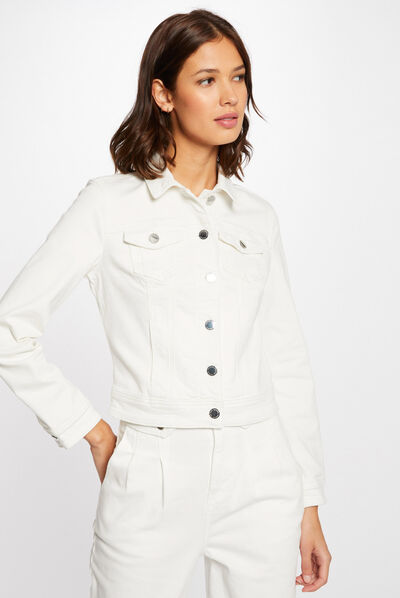 Veste droite boutonnée en jean ecru femme