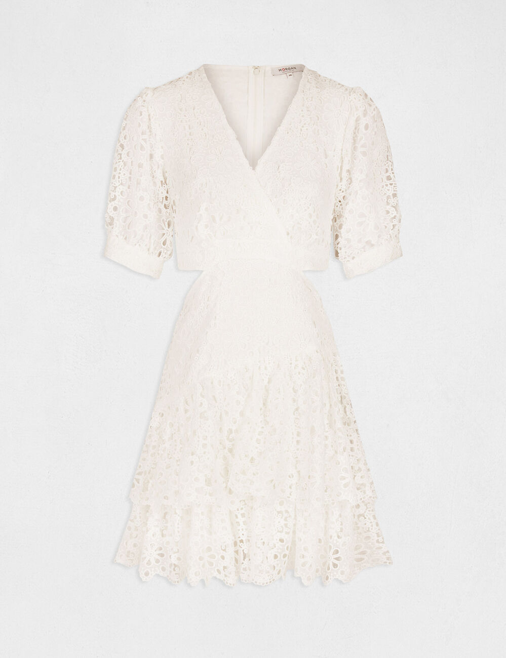 Robe trapèze broderie anglaise ecru femme